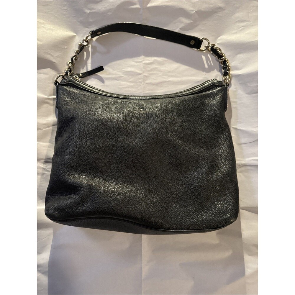 Black Kate Spade Leather Handbag Hobo Shoulder Gold Metal Flaw: Worn Letters